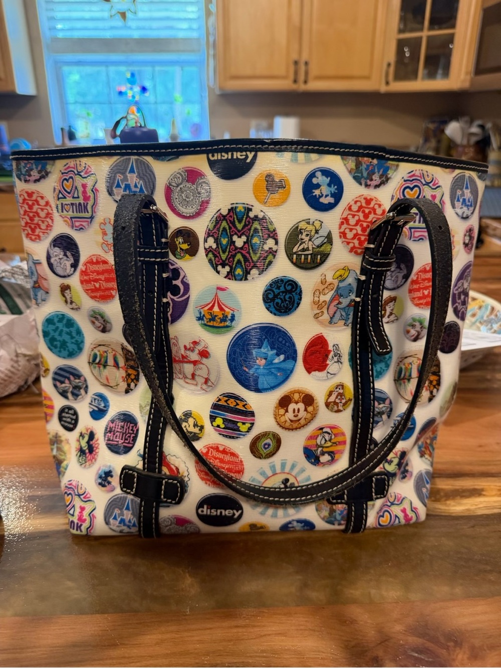 Dooney & Bourke White Multicolor Disney Button Print Tote Brand New - Picture 2 of 3